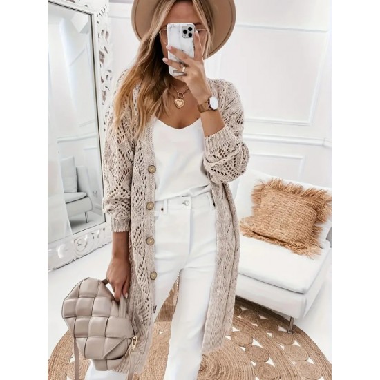 Kadın Uzun Kollu önden Düğmeli Salaş Triko Hırka, 19712