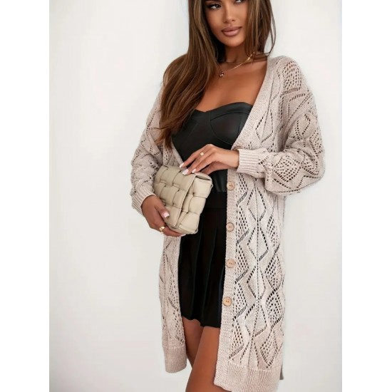 Kadın Uzun Kollu önden Düğmeli Salaş Triko Hırka, 19712