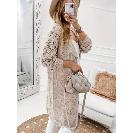 Kadın Uzun Kollu önden Düğmeli Salaş Triko Hırka, 19712