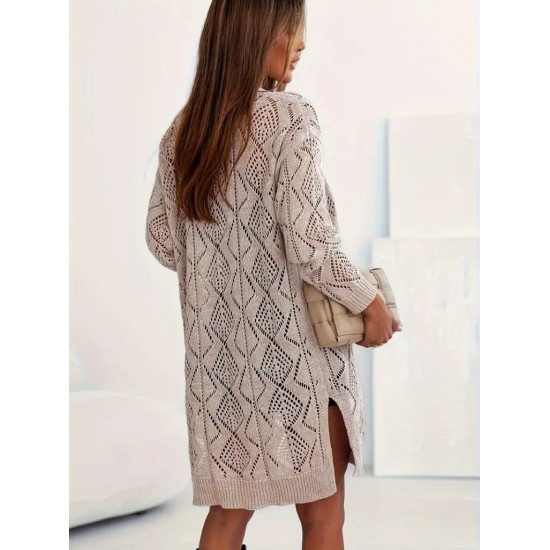 Kadın Uzun Kollu önden Düğmeli Salaş Triko Hırka, 19712