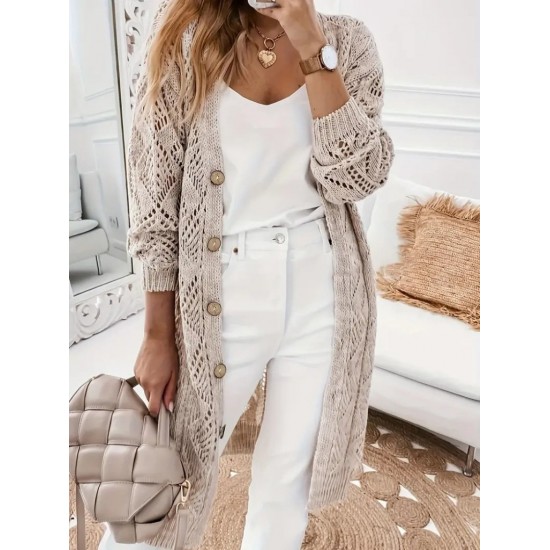 Kadın Uzun Kollu önden Düğmeli Salaş Triko Hırka, 19712