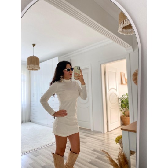 Kadın Uzun Kollu Peluş Mini Boy Elbise , 20082 Kadın Uzun Kollu Peluş Mini Boy Elbise , 20082