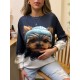 Kadın Uzun Kollu Bisiklet Yaka Köpek Baskılı şardonlu Dalgıç Bluz, 20289 Kadın Uzun Kollu Bisiklet Yaka Köpek Baskılı şardonlu Dalgıç Bluz, 20289