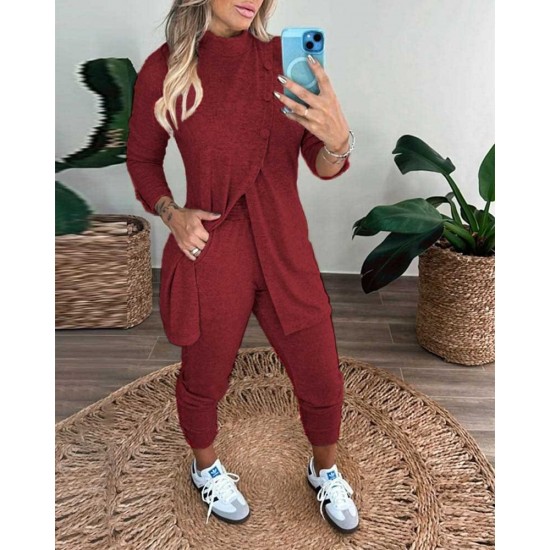 Kadın Uzun Kollu Balıkçı Yaka önden Düğmeli Bluz Ve Pantolon Yumoş Ikili Takım , 20332 Kadın Uzun Kollu Balıkçı Yaka önden Düğmeli Bluz Ve Pantolon Yumoş Ikili Takım , 20332