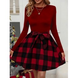 Kadın Uzun Kollu Bisiklet Yaka üst Viskon Alt Ekose Kısa Elbise , 19763 Kadın Uzun Kollu Bisiklet Yaka üst Viskon Alt Ekose Kısa Elbise , 19763