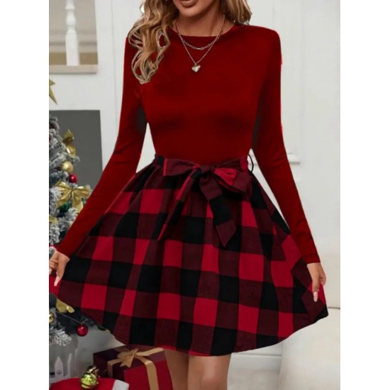 Kadın Uzun Kollu Bisiklet Yaka üst Viskon Alt Ekose Kısa Elbise , 19763 Kadın Uzun Kollu Bisiklet Yaka üst Viskon Alt Ekose Kısa Elbise , 19763