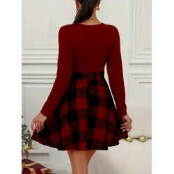 Kadın Uzun Kollu Bisiklet Yaka üst Viskon Alt Ekose Kısa Elbise , 19763 Kadın Uzun Kollu Bisiklet Yaka üst Viskon Alt Ekose Kısa Elbise , 19763