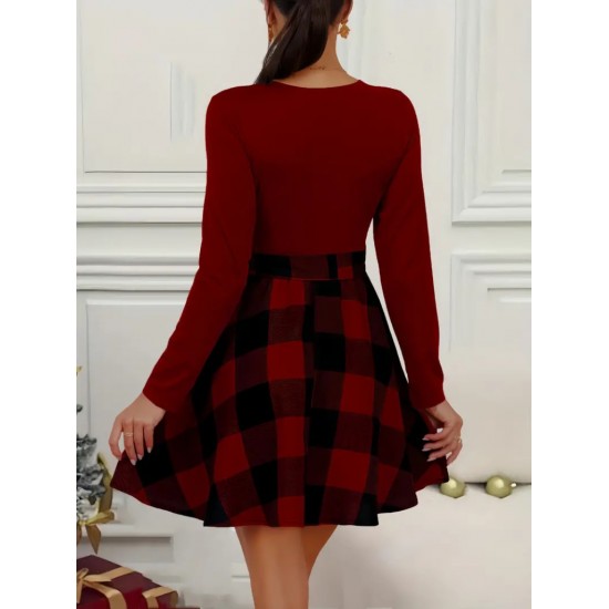 Kadın Uzun Kollu Bisiklet Yaka üst Viskon Alt Ekose Kısa Elbise , 19763 Kadın Uzun Kollu Bisiklet Yaka üst Viskon Alt Ekose Kısa Elbise , 19763