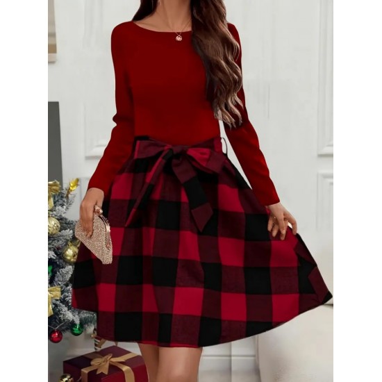 Kadın Uzun Kollu Bisiklet Yaka üst Viskon Alt Ekose Kısa Elbise , 19763 Kadın Uzun Kollu Bisiklet Yaka üst Viskon Alt Ekose Kısa Elbise , 19763