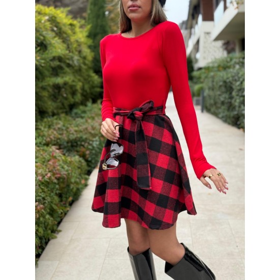 Kadın Uzun Kollu Bisiklet Yaka üst Viskon Alt Ekose Kısa Elbise , 19763 Kadın Uzun Kollu Bisiklet Yaka üst Viskon Alt Ekose Kısa Elbise , 19763