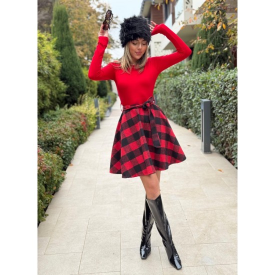 Kadın Uzun Kollu Bisiklet Yaka üst Viskon Alt Ekose Kısa Elbise , 19763 Kadın Uzun Kollu Bisiklet Yaka üst Viskon Alt Ekose Kısa Elbise , 19763