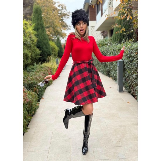 Kadın Uzun Kollu Bisiklet Yaka üst Viskon Alt Ekose Kısa Elbise , 19763 Kadın Uzun Kollu Bisiklet Yaka üst Viskon Alt Ekose Kısa Elbise , 19763