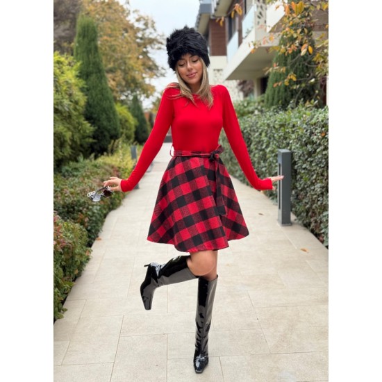 Kadın Uzun Kollu Bisiklet Yaka üst Viskon Alt Ekose Kısa Elbise , 19763 Kadın Uzun Kollu Bisiklet Yaka üst Viskon Alt Ekose Kısa Elbise , 19763