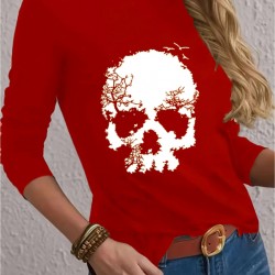 Kadın Uzun Kollu Bisiklet Yaka Kurukafa Desenli Viskon Bluz , 20714 Kadın Uzun Kollu Bisiklet Yaka Kurukafa Desenli Viskon Bluz , 20714