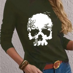 Kadın Uzun Kollu Bisiklet Yaka Kurukafa Desenli Viskon Bluz , 20713 Kadın Uzun Kollu Bisiklet Yaka Kurukafa Desenli Viskon Bluz , 20713