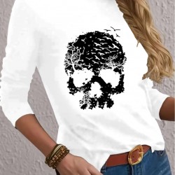 Kadın Uzun Kollu Bisiklet Yaka Kurukafa Desenli Viskon Bluz , 20712 Kadın Uzun Kollu Bisiklet Yaka Kurukafa Desenli Viskon Bluz , 20712