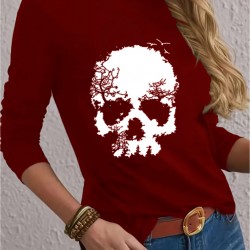 Kadın Uzun Kollu Bisiklet Yaka Kurukafa Desenli Viskon Bluz , 20711 Kadın Uzun Kollu Bisiklet Yaka Kurukafa Desenli Viskon Bluz , 20711