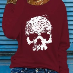 Kadın Uzun Kollu Bisiklet Yaka Kurukafa Desenli Viskon Bluz , 20711 Kadın Uzun Kollu Bisiklet Yaka Kurukafa Desenli Viskon Bluz , 20711