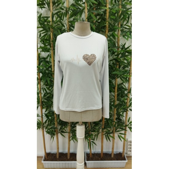 Women' S Long Sleeve Crew Neck Heart Pattern Blouse , 20847 Women' S Long Sleeve Crew Neck Heart Pattern Blouse , 20847
