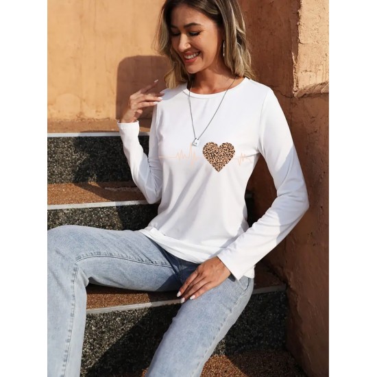 Women' S Long Sleeve Crew Neck Heart Pattern Blouse , 20847 Women' S Long Sleeve Crew Neck Heart Pattern Blouse , 20847