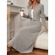 Women' S Long Sleeve Front Button Blouse And High Waist A-line Long Skirt With Tassel Camisole Two-piece Set , 20909 Women' S Long Sleeve Front Button Blouse And High Waist A-line Long Skirt With Tassel Camisole Two-piece Set , 20909