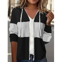 Kadın Uzun Kollu Kapşonlu önden Fermuarlı Blok Desenli şardonlu Kaşkorse Ceket, 21055