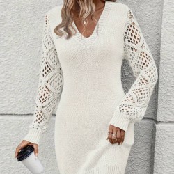 Kadın Uzun Kollu V Yakalı Mini Triko Elbise, 19030 Kadın Uzun Kollu V Yakalı Mini Triko Elbise, 19030