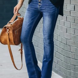 Kadın Yüksek Bel önden Düğmeli Cep Detay Ispanyol Paça Denim Pantolon , 21293 Kadın Yüksek Bel önden Düğmeli Cep Detay Ispanyol Paça Denim Pantolon , 21293