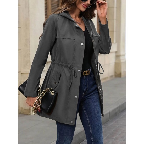 Women' S Long Sleeve Hooded Front Zip Button And Pocket Detail Bondite Jacket, 21488 Women' S Long Sleeve Hooded Front Zip Button And Pocket Detail Bondite Jacket, 21488