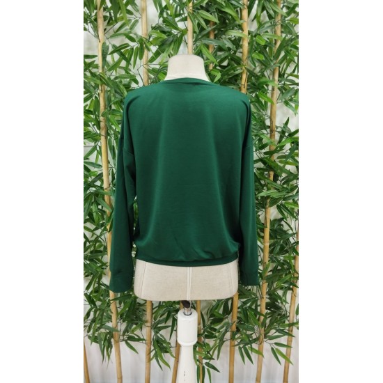 Women' S Long Sleeve Crew Neck Patterned Viscose Two Thread Blouse, 21517 Women' S Long Sleeve Crew Neck Patterned Viscose Two Thread Blouse, 21517