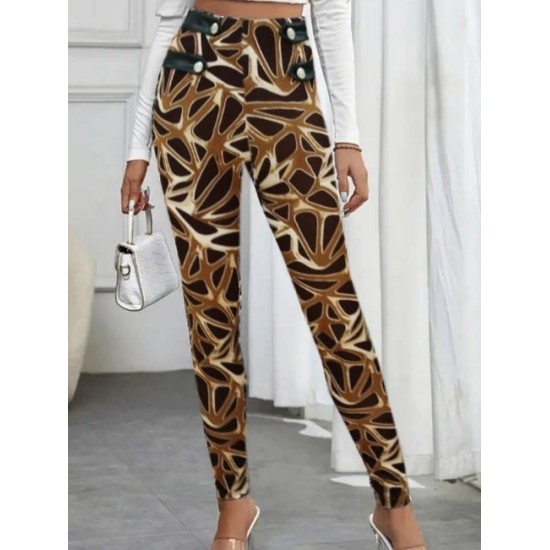 Women' S High Waist Crow' S Foot Patterned Side Stripe Button Detailed Diving Trousers , 22008 Women' S High Waist Crow' S Foot Patterned Side Stripe Button Detailed Diving Trousers , 22008