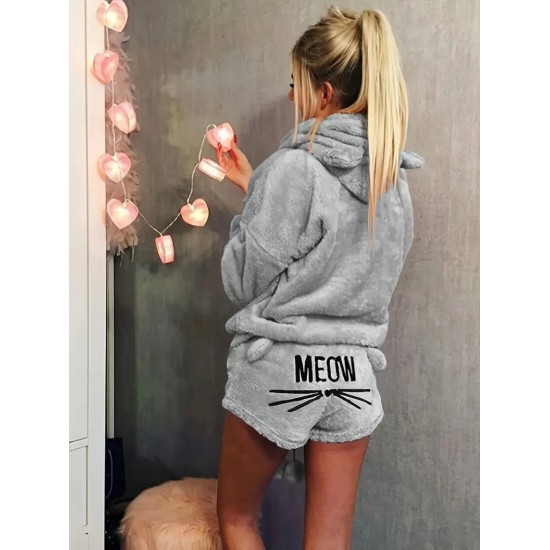 Kadın Uzun Kollu Kapşonlu Peluş Bluz Ve Kısa Short Ikili Takım , 22029 Kadın Uzun Kollu Kapşonlu Peluş Bluz Ve Kısa Short Ikili Takım , 22029