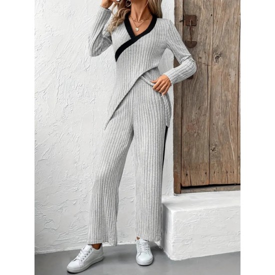 Kadın Uzun Kollu V Yakalı çapraz Detaylı şardonlu Kaşkorse Bluz Ve Pantolon Ikili Takım , 22487 Kadın Uzun Kollu V Yakalı çapraz Detaylı şardonlu Kaşkorse Bluz Ve Pantolon Ikili Takım , 22487