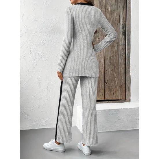 Kadın Uzun Kollu V Yakalı çapraz Detaylı şardonlu Kaşkorse Bluz Ve Pantolon Ikili Takım , 22487 Kadın Uzun Kollu V Yakalı çapraz Detaylı şardonlu Kaşkorse Bluz Ve Pantolon Ikili Takım , 22487