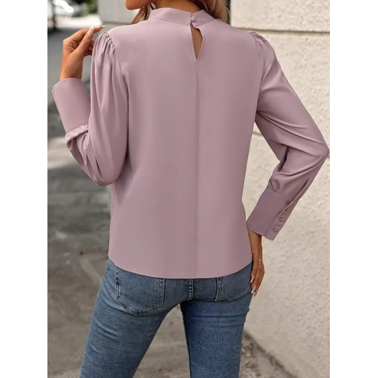 Kadın Uzun Kollu Balıkçı Yaka önden Dikişli Dokuma Bluz , 22555