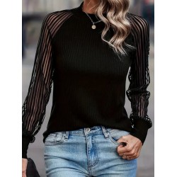 Kadın Uzun Kollu Tül Detaylı Bisiklet Yakalı Kaşkorse Bluz, 22875 Kadın Uzun Kollu Tül Detaylı Bisiklet Yakalı Kaşkorse Bluz, 22875
