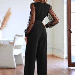 Kadın Uzun Kollu Kolları Tül Detaylı Kruvaze Yakalı Beli Kuşaklı Ithal Krep Tulum, 22982 Kadın Uzun Kollu Kolları Tül Detaylı Kruvaze Yakalı Beli Kuşaklı Ithal Krep Tulum, 22982