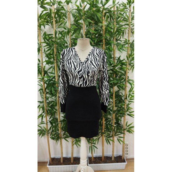 Kadın Uzun Kollu Kruvaze Yakalı Zebra Desenli Kısa Krep Elbise (kemersiz), 23175 Kadın Uzun Kollu Kruvaze Yakalı Zebra Desenli Kısa Krep Elbise (kemersiz), 23175