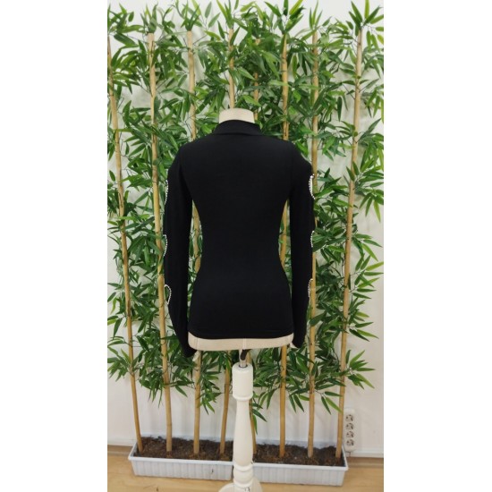 Kadın Uzun Kollu Yarı Balıkçı Yaka Pencere Detaylı Kolları Kalp Desen Taşlı Viskon Bluz , 23287 Kadın Uzun Kollu Yarı Balıkçı Yaka Pencere Detaylı Kolları Kalp Desen Taşlı Viskon Bluz , 23287