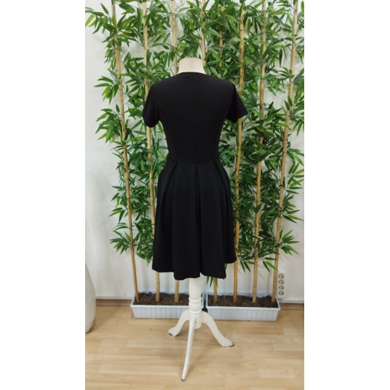 Kadın Kısa Kollu Bisiklet Yaka önden Pile Detaylı Janjan Krep Elbise , 23336