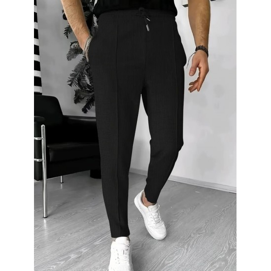 Men' S High Waist Lace-up Front Pocket Waffle Trousers , 23390 Men' S High Waist Lace-up Front Pocket Waffle Trousers , 23390