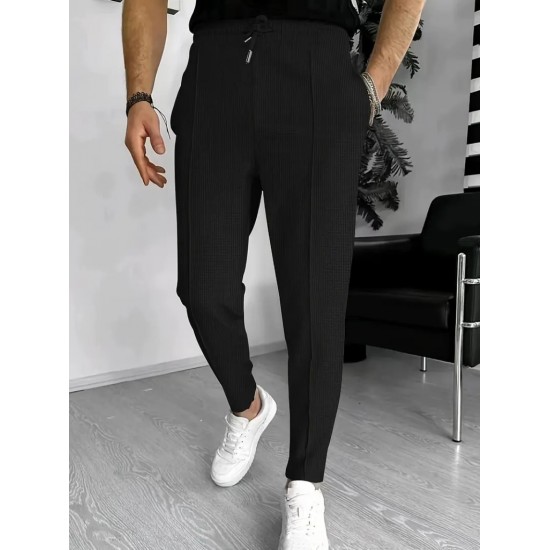 Men' S High Waist Lace-up Front Pocket Waffle Trousers , 23390 Men' S High Waist Lace-up Front Pocket Waffle Trousers , 23390