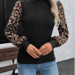 Kadın Uzun Kollu Yarı Balıkçı Yaka Leopar Detaylı Kaşkorse Bluz, 23423 Kadın Uzun Kollu Yarı Balıkçı Yaka Leopar Detaylı Kaşkorse Bluz, 23423