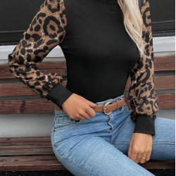 Kadın Uzun Kollu Yarı Balıkçı Yaka Leopar Detaylı Kaşkorse Bluz, 23423 Kadın Uzun Kollu Yarı Balıkçı Yaka Leopar Detaylı Kaşkorse Bluz, 23423