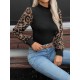 Kadın Uzun Kollu Yarı Balıkçı Yaka Leopar Detaylı Kaşkorse Bluz, 23423