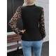 Kadın Uzun Kollu Yarı Balıkçı Yaka Leopar Detaylı Kaşkorse Bluz, 23423