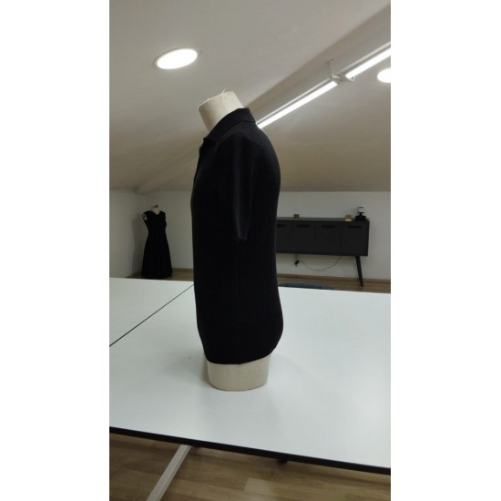 Erkek Kısa Kollu Yakalı çizgi Desenli Triko Bluz , 23451