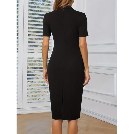 Women' S Short Sleeve Double Breasted Side Buttoned Imported Crepe Dress , 23457 Women' S Short Sleeve Double Breasted Side Buttoned Imported Crepe Dress , 23457