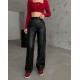 Women' S High Waist Front Zippered Side Pocket Leather Cargo Pants , 23493 Women' S High Waist Front Zippered Side Pocket Leather Cargo Pants , 23493