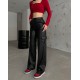 Women' S High Waist Front Zippered Side Pocket Leather Cargo Pants , 23493 Women' S High Waist Front Zippered Side Pocket Leather Cargo Pants , 23493
